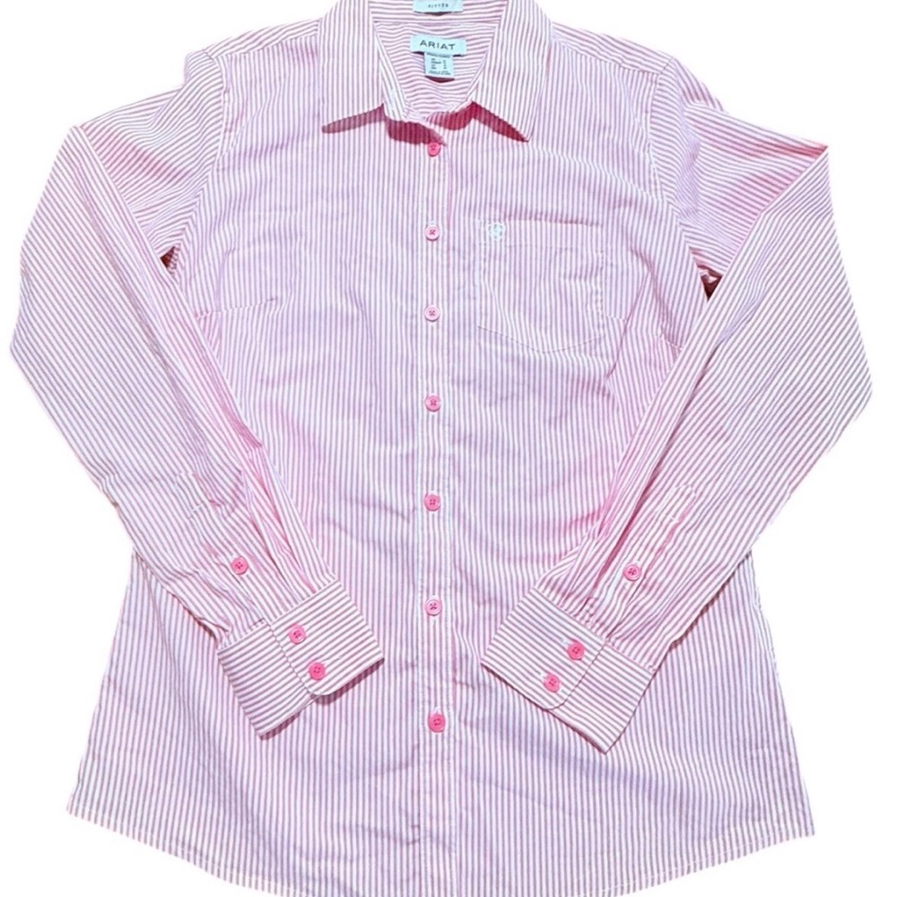 Ariat Kirby Shirt Womens Medium Pink Striped Fitted Long Sleeve Button Up